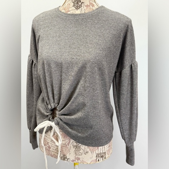 JUNE & HUDSON Gray Puff Sleeve Ruched Sweatshirt size S - Picture 2 of 13